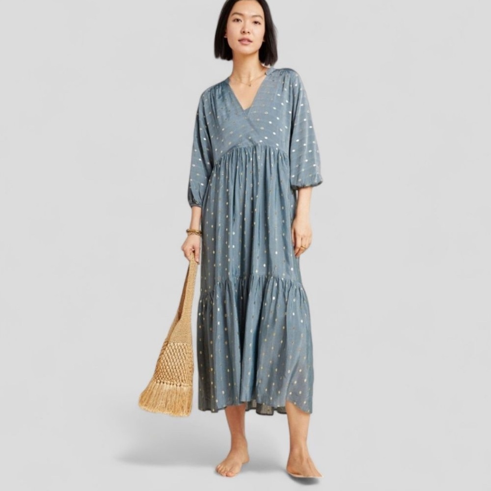 Anthropologie Blue Polka Dot Maxi Dress